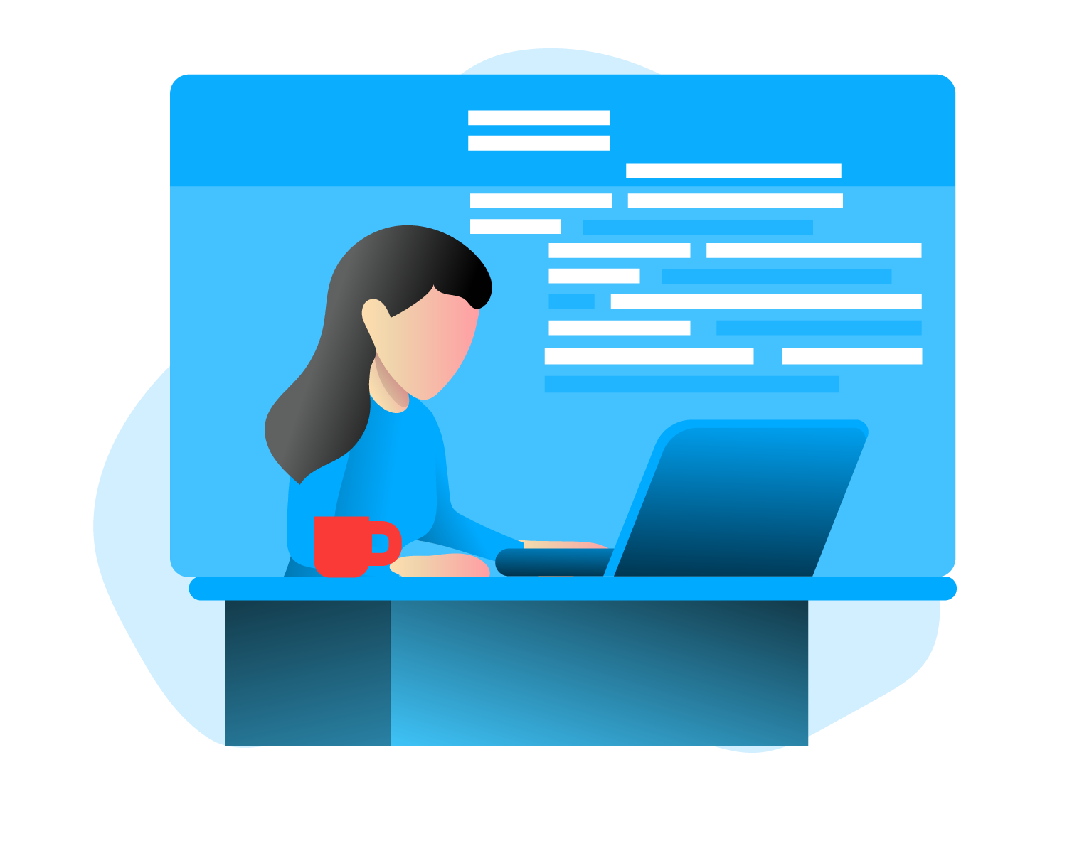 Woman working on laptop with code display on screen