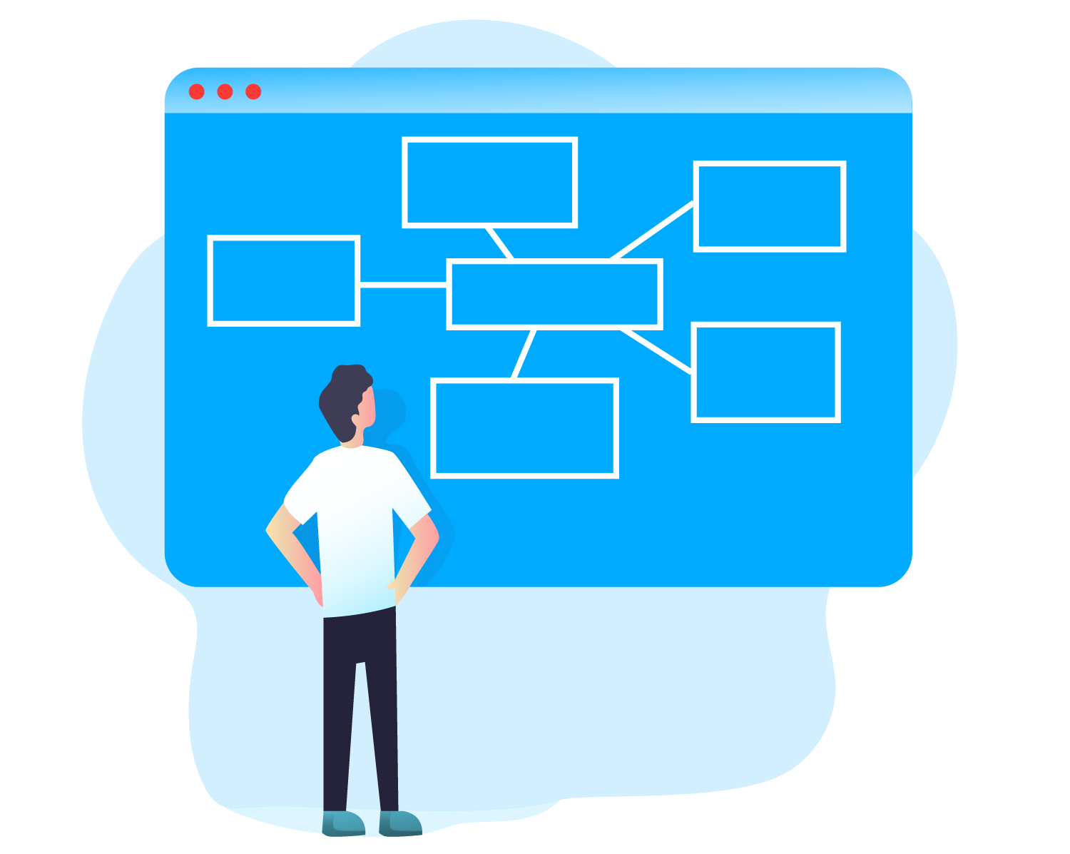 Person viewing website flowchart and site structure diagram