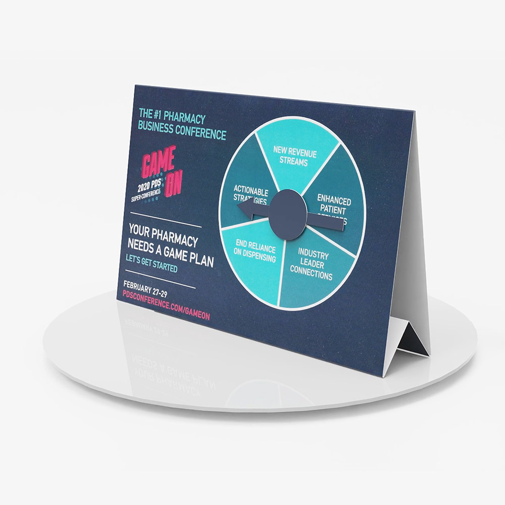 Tent card direct mail piece for the 2020 PDS Super-Conference promoting the 
